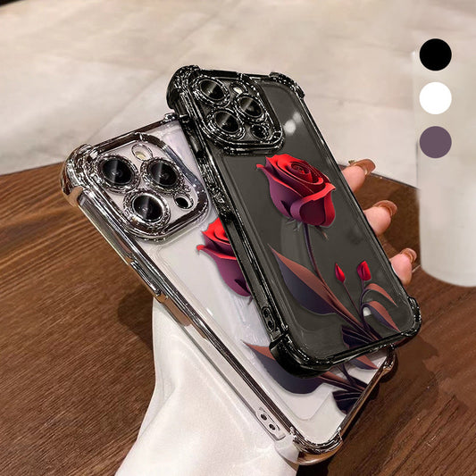 Anti-Drop Red Rose Phone Case for iPhone 13-16 Series