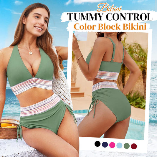 🔥Last Day Sales 50% off!😍👙High Waisted Tummy Control Color Block Bikini Sets