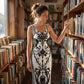 ⏳Time-Limited Special⏰Women's Classic Floral Print Maxi Dress – Bodycon, Side Slit, Porcelain Pattern 💙