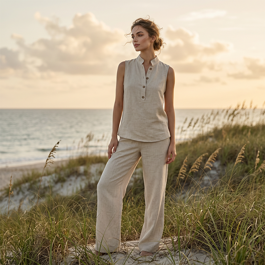 🎉 LIMITED TIME 50% OFF! 💕Women's Minimalist Sleeveless Top & Wide-Leg Pants Set