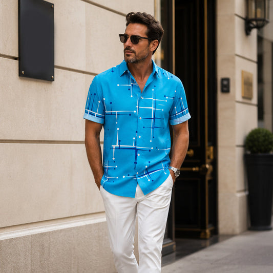 🎉 2026 Sale — Over 21,000 Sold! 💞 Men's Geometric Print Relaxed-Fit Button-Down Shirt