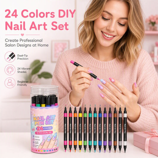 📢 LIMITED TIME 50% OFF! ⏰ 24 Colors Dual Ended Nail Art Pens Set – Dual-Tip Design, Smooth Ink Flow & Long Lasting Brilliance – Perfect for DIY Manicure ✨