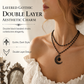 Gothic Dark Crystal Beaded Chain Necklace with Hollow Out Moon Alloy Pendant